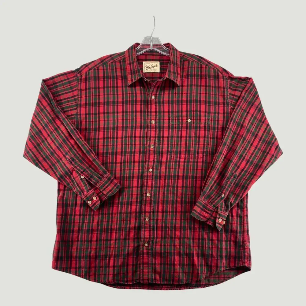 Vintage Woolrich Plaid Flannel Shirt XL Red Green Heavyweight Workwear Button Up - Picture 2 of 7